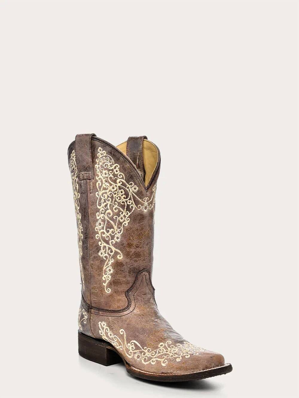 NEW CORRAL women's floral embroidery square toe cowboy boot in bone color